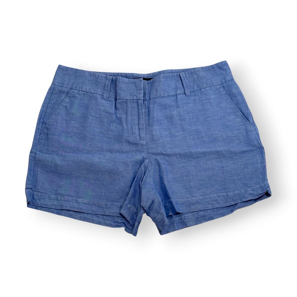 Talbots Blue Chambray Linen Cotton Blend Shorts 10 Coastal Grandma Preppy Summer